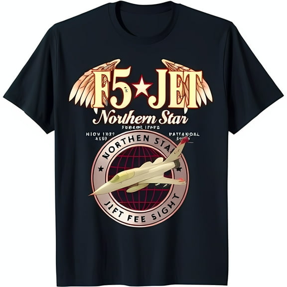 Vintage F 5 Jet Fighter Graphic Tee Northern Star Design on Black T-Shirt