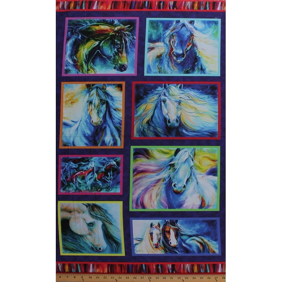 24" X 44" Panel Painted Horses Wild Horses Magical Equestrian Animals Multi-Color Cotton Fabric Panel (06661-99)