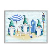 Nautical Beach Gnome Trio Fairy Tales & Fantasy Graphic Art Gray Framed Art Print Wall Art