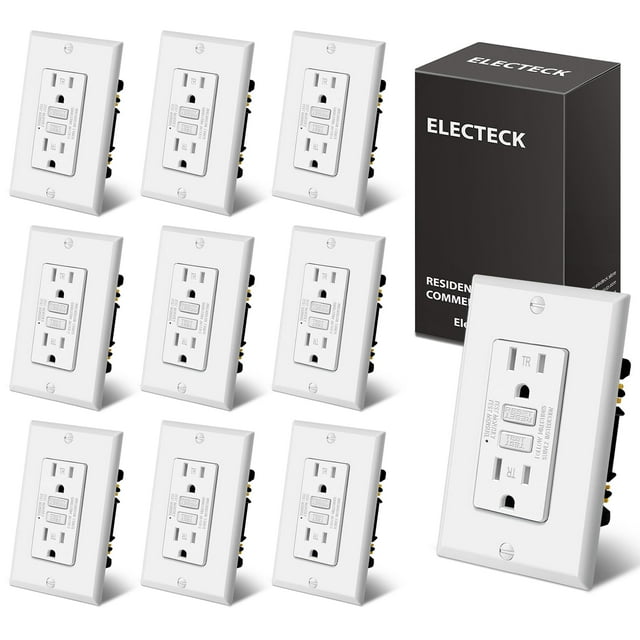 ELECTECK 10 Pack GFCI Outlets 15 Amp, Tamper Resistant (TR), Ultra Slim GFI Receptacles with LED Indicator, Ground Fault Circuit Interrupter, Decor Wallplate Include