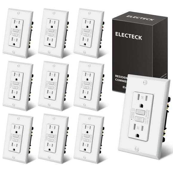 ELECTECK 10 Pack GFCI Outlets 15 Amp, Tamper Resistant (TR), Ultra Slim GFI Receptacles with LED Indicator, Ground Fault Circuit Interrupter, Decor Wallplate Include