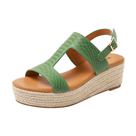 

Vedolay Womens Wedge Sandals Closed Toe Wedge for Women Espadrilles Buckle Ankle Strap Sandals Platform Heels Shoes Dressy Summer(Green 8)