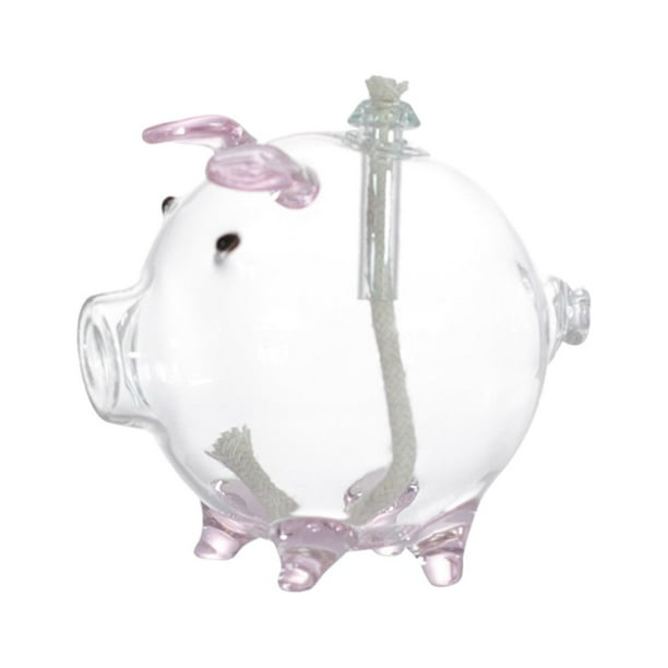 Lámpara de aceite de vidrio con forma de cerdo de dibujos animados, lámpara de aceite transparente para decoración de escritorio Rosa