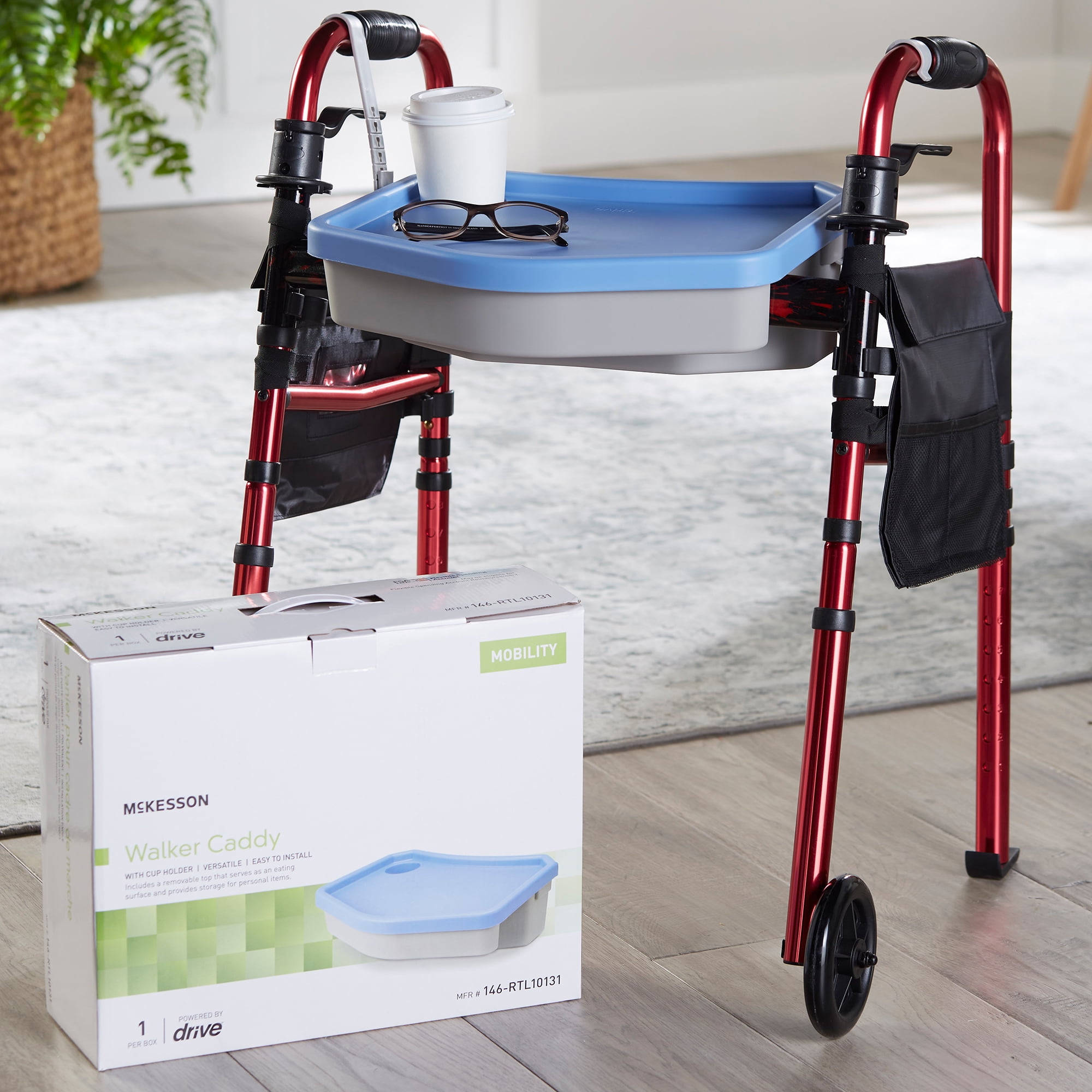 McKesson Walker Caddy for Storage, Plastic - with Removable Top, Cup Holder, 1 Count