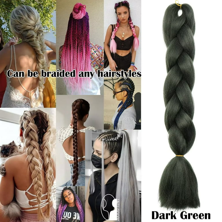 WOME Jumbo Braiding Hair Extension 24Inch Green Color Synthetic Crochet  Braiding Hair High Temperature Fiber Box Twist Braids Extensions for Woman