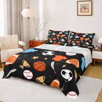jejeloiu American Rugby Bed Sheets,Football Basketball Sport King Sheets,Boy Ball Game Sheet Set For Girls,Breathable Home Decor,4 Pieces