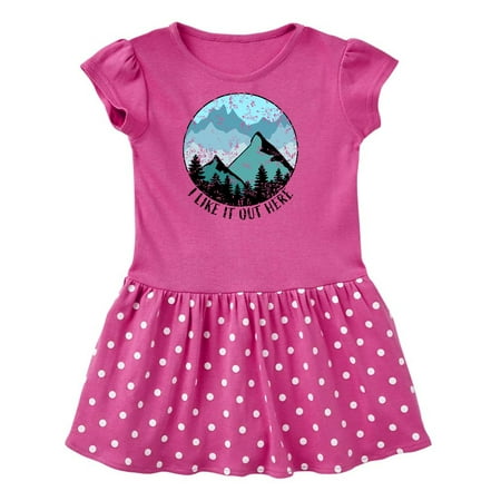

Inktastic I Like it Out Here Mountains in Blue Distressed Gift Toddler Girl Dress