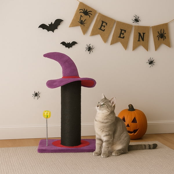 Alvantor Wizard Hat Cat Scratching Post,24 in Sisal Rope Scratch Tower with Spring Ball Toy,Purple