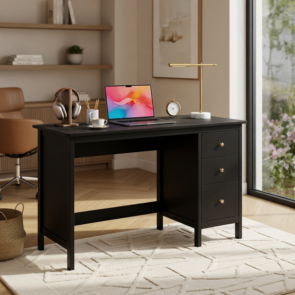 Yardi Yard 3-Drawer Home Office Study Computer Desk with Spacious Desktop-Black, Computer Desk, Gaming Computer Desks for Study,Working,Writing