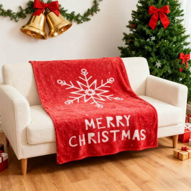 Manta Navideña Suave y Acogedora con Reverso de Piel de Cordero | Manta Roja de Poliéster para Sofá Cama | Decoración Cálida de Invierno | 75×100Cm | Ideal para Decoración Navideña