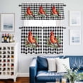 thumbnail image 2 of Christmas Cardinal Bird Kitchen Curtains Sets for Windows 36 Inch Length, White Black Plaid Pine Branch Snow Rod Pocket Window Treatments Tier Curtains and Valances Set for Bedroom/Bathroom, 2 of 8