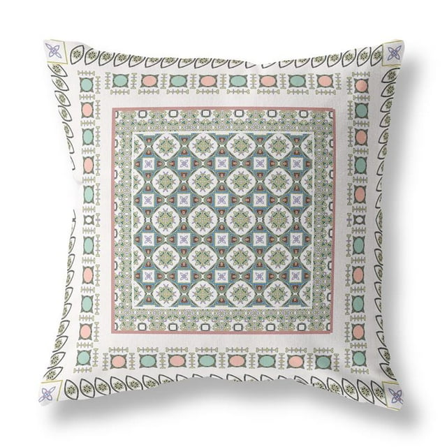 Oreiller en Tissu Intérieur/extérieur avec Zip en Blanc Bleu 20x20