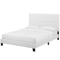 Contemporary Modern Urban Designer Bedroom King Size Platform Bed Frame, Fabric, White