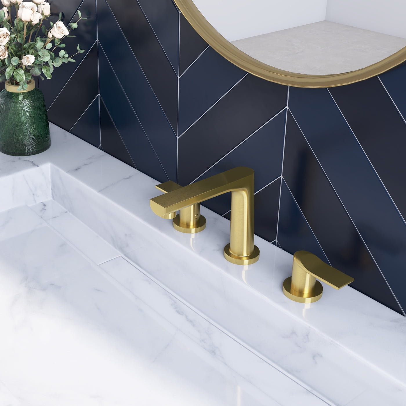 YZZY Widespread Bathroom Sink Faucet 3 Holes Brushed Gold Lavatory Vanity Sink Faucet 2 Lever Handle Bathroom Basin Faucet