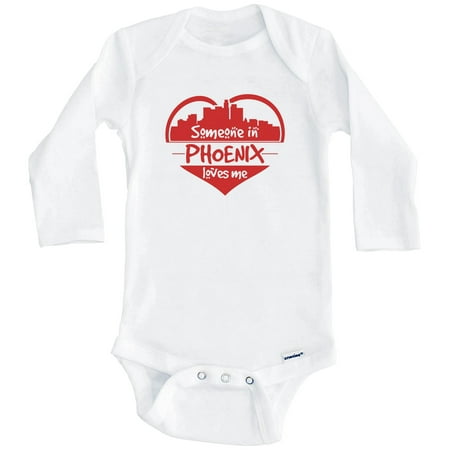 

Someone in Phoenix Loves Me Phoenix Arizona Skyline Heart One Piece Baby Bodysuit (Long Sleeve) 6-9 Months White