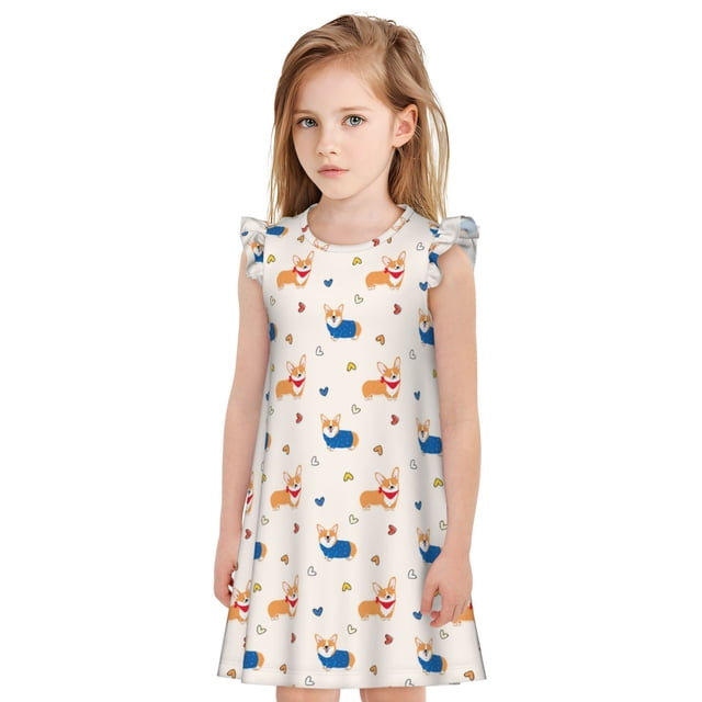 Balery Corgi Dog And Heart Camisón de princesa para niñas, pijama de algodón con mangas abullonadas, suave y bonito.-Medium