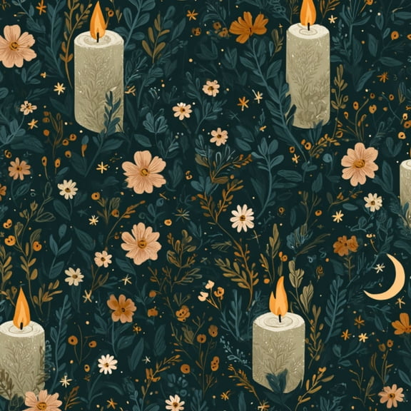Dreamy Peel and Stick Wallpaper Vintage Candle Crescent Moons Wildflowers Wall Mural 17.7in x 9.8ft Self Adhesive Removable Wall Paper Renter Friendly Wallpaper for Bedroom Yoga Salon