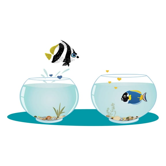 Holiday Gift Boys Cute Animal Wall Decal Decoration Cartoon Fish Aquarium Bowl Vinyl Wall decal Lasts Years and Easily Removable - Size: 44 in x 26 in