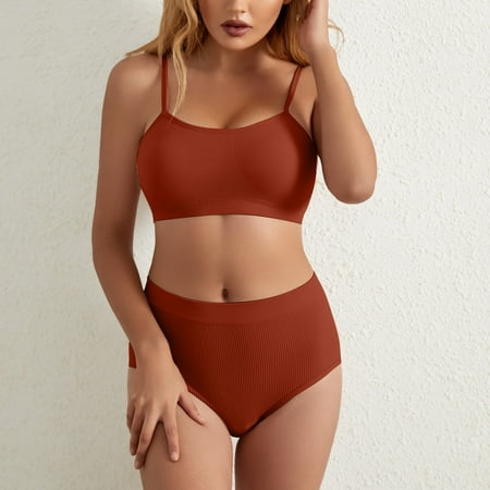 

Lingerie For Women 2 Piece U Neck Seamless Solid Lingerie Halter High Waist Bra And Set