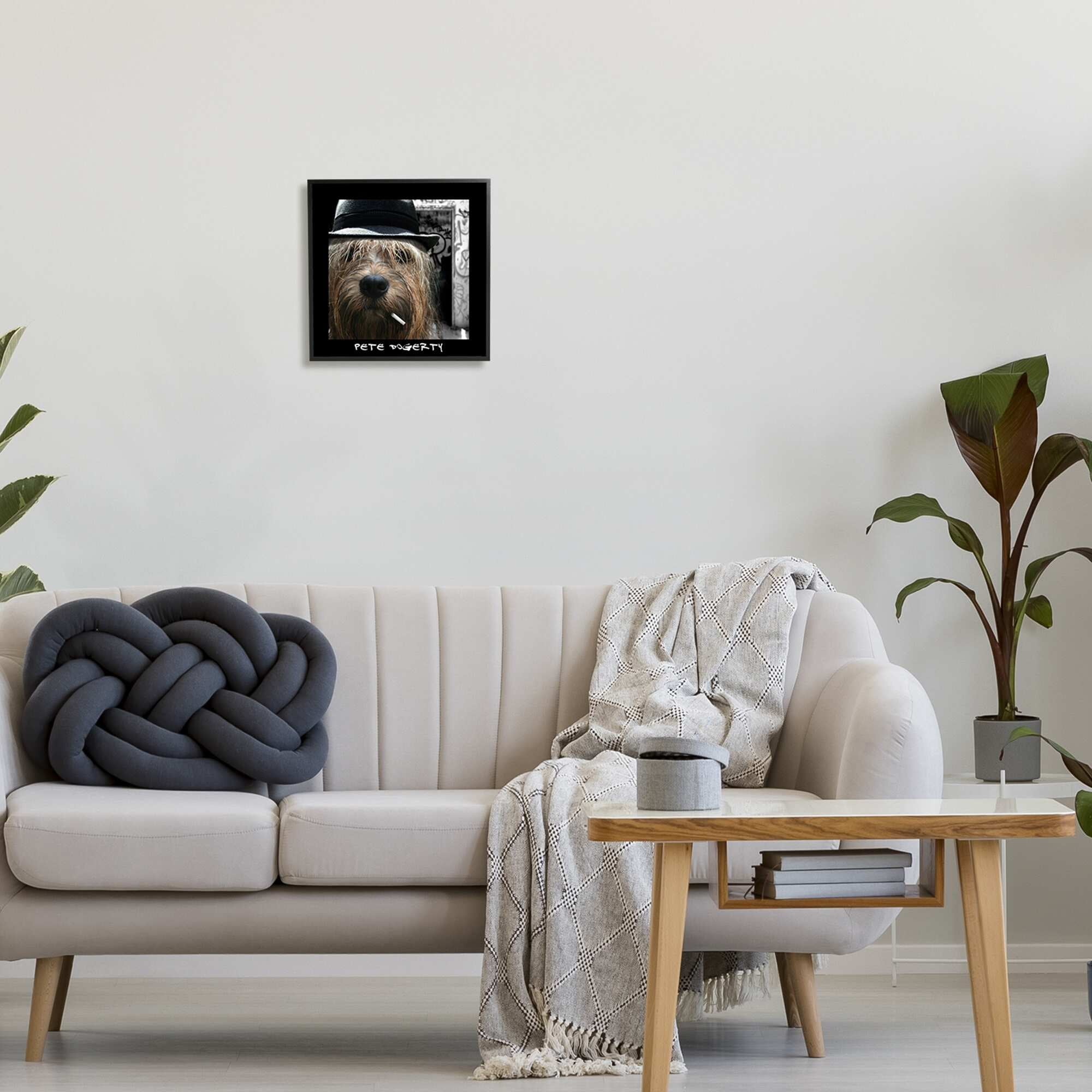 Stupell Industries Pete Dogerty Humorous Musician Hat Cigarette Dog Photograph White Framed Art Print Wall Art, Design by Noah Bay