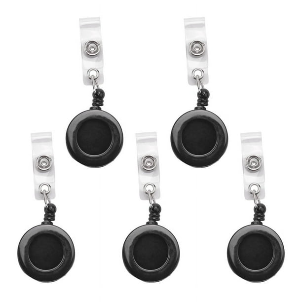 5Pz Sostenedor de Insignia Carrete Retractil YOYO Clip Boton de Encaje Llave de Tarjeta de Identificacion Negro