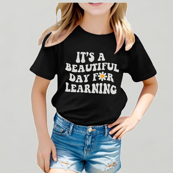 Xijirk Girls School Short Sleeve Graphic T-Shirt Round Neck with Inspirational Graphic Print All-Day Wear,11-12 Years