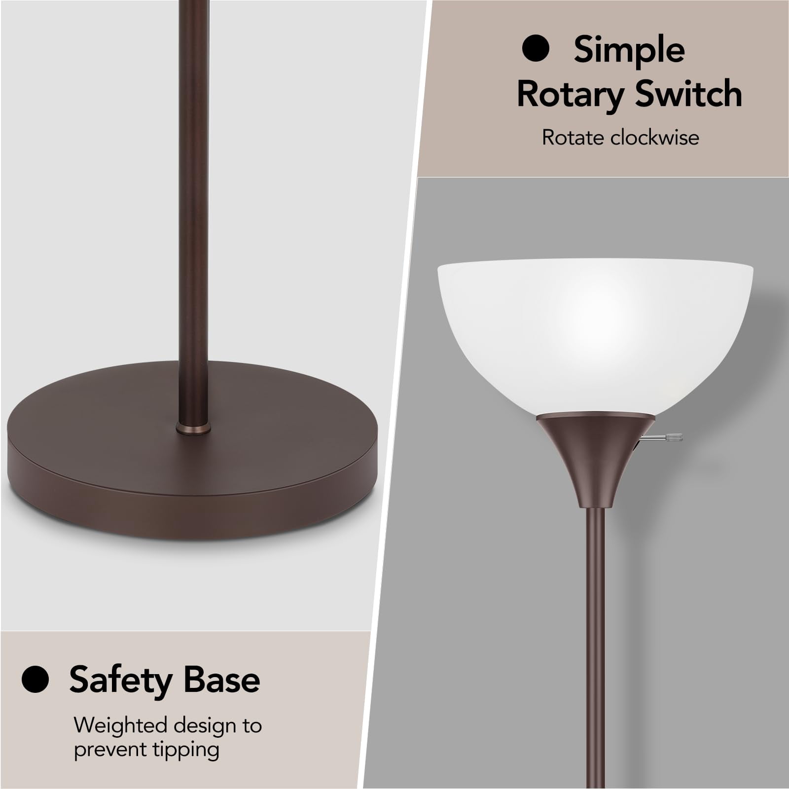 Floor Lamp  Led Standing Lamps With White Plastic Shade Corner Lights For Living Room Bedroom Rotary Bulb Not Included Brown