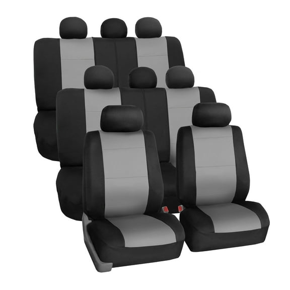 FH Group Neoprene 3 Row Car Seat Covers For SUV VAN TRUCK, Airbag Compatible Split Bench 8 Seaters, Gray Black