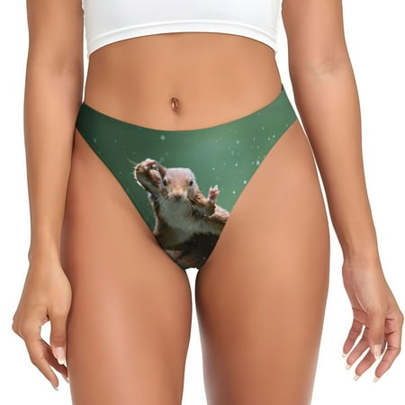 Qokaie Squirrel Printed Women s Cotton Thong Underwear  Sexy Breathable Panties G-string-X-Small