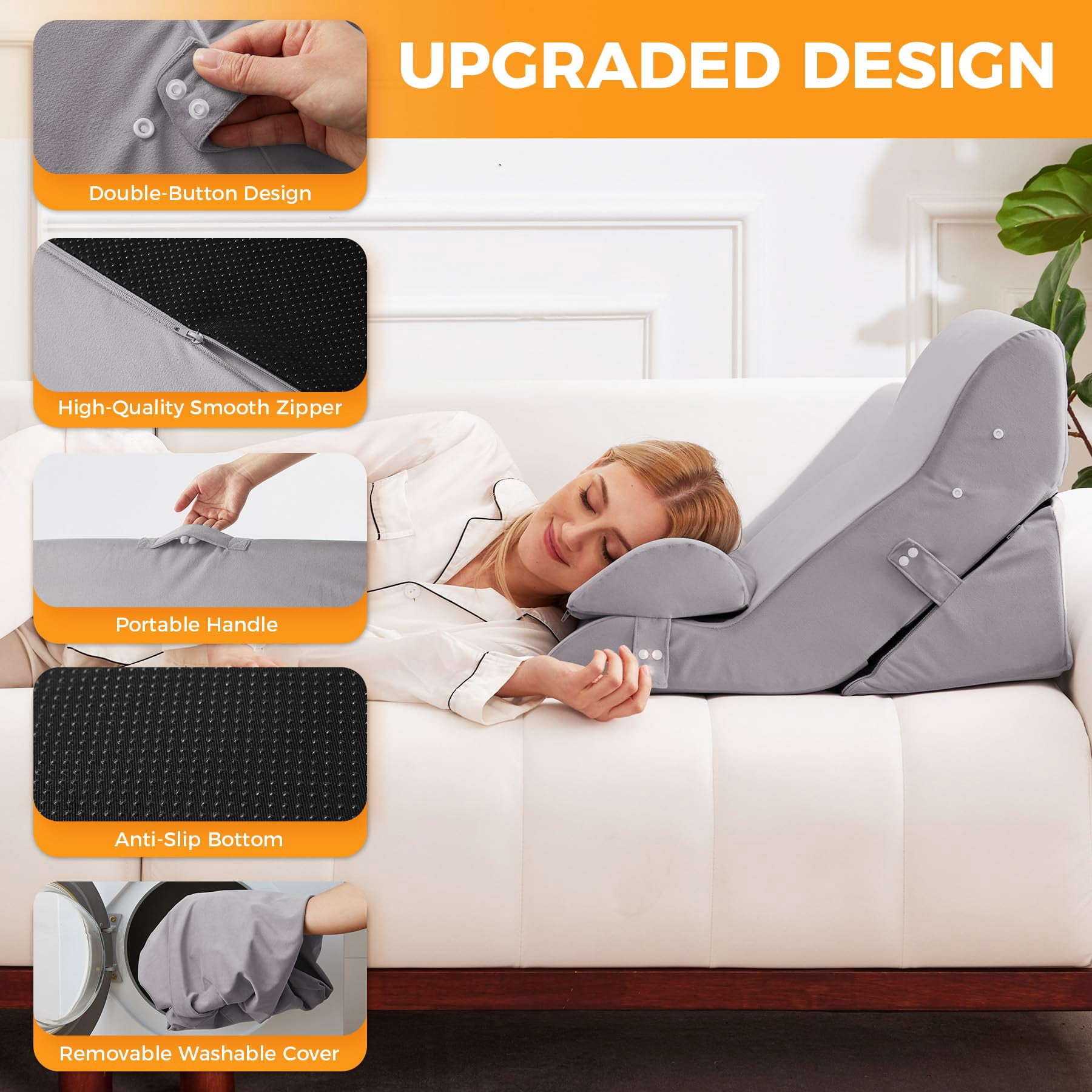4pcs Wedge Pillow Set For After  Adjustable Bed Sitting Up Acid Reflux Headboard Sleeping&snoring Plush Grey