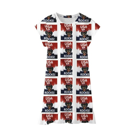 

MIASHUI Girls Fourth Of July Independent Day Star Stripes Prints Short Sleeves Party Princess Dress
