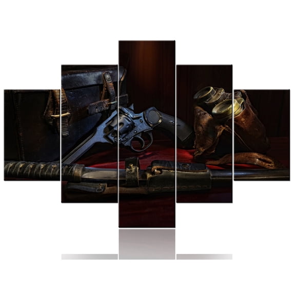 TISHIRON 5PCS Framed Canvas Wall Art Set,60"x40" Military Handgun Canvas Art Decor