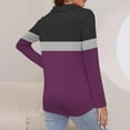 thumbnail image 5 of Olyvenn Women's V Neck Long Sleeve Tops Quarter Zip Collared Shirts Tunic Color Block Button Collared Shirts Spring Tees Purple 20-22, 5 of 7