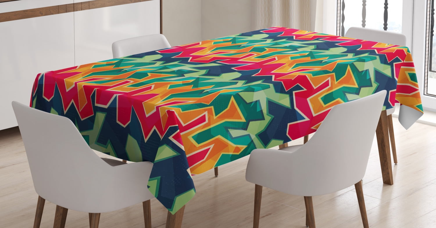 Grunge Tablecloth, Colorful Graffiti Inspired Pattern Cool Crazy Funky