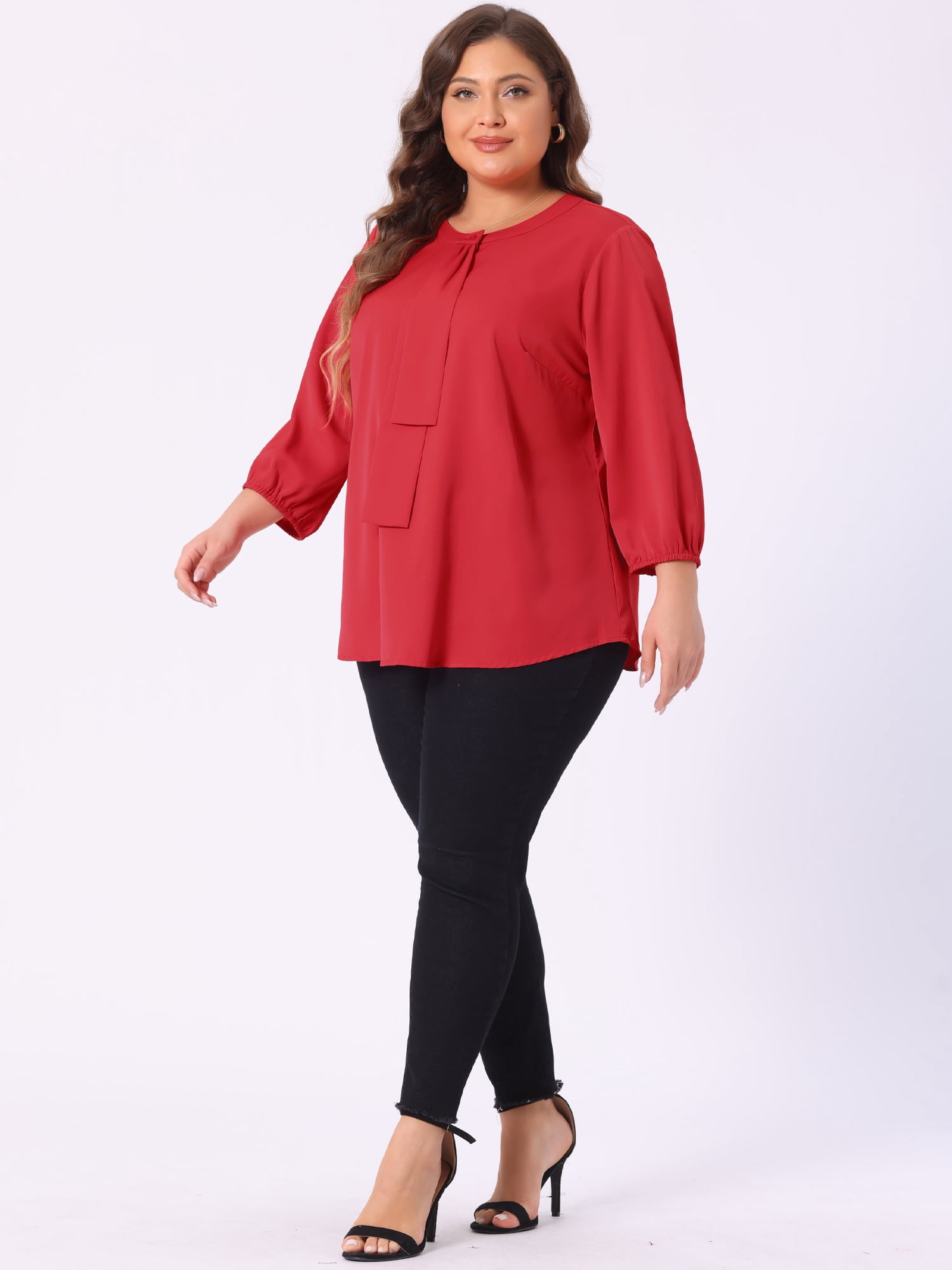 DARING DIVA Women's Plus Round Neck Work Ruffle Chiffon Top 4X Red