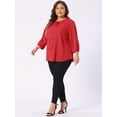 thumbnail image 3 of DARING DIVA Women's Plus Round Neck Work Ruffle Chiffon Top 4X Red, 3 of 6