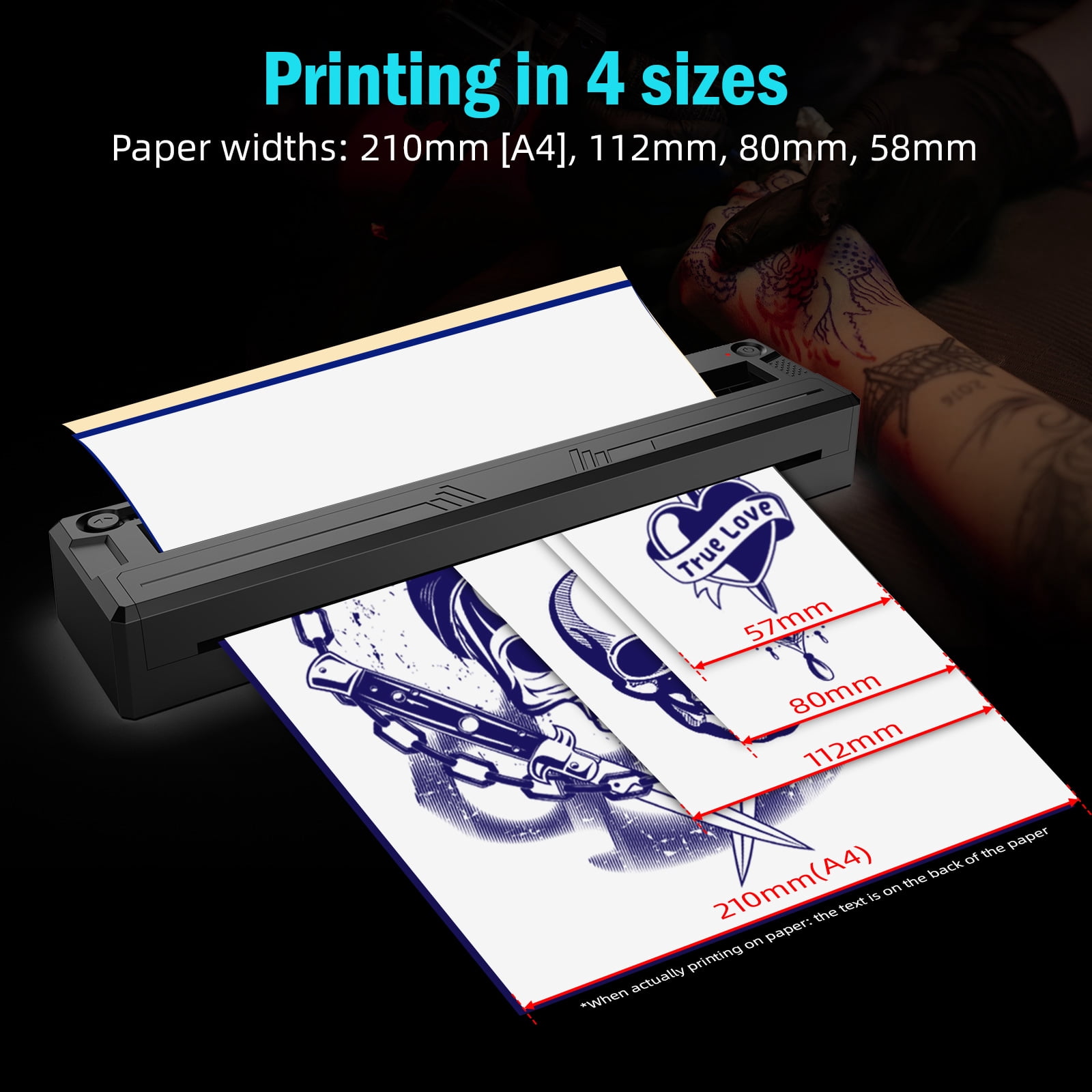 Wireless Tattoo Stencil Printer 2 in 1 Thermal Tattoo Transfer Printer with Patented Limit Device, Compatible with Android iOS Windows, Bluetooth 5.0/4.2 + USB, 203DPI, 50KM Printhead Life