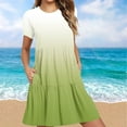thumbnail image 2 of Sexlip Womens Ombre Print Crew Neck Short Sleeve Loose Swing Midi Dress Flowy Romantic Wedding Guest Tea Party Dress Green XXL, 2 of 6