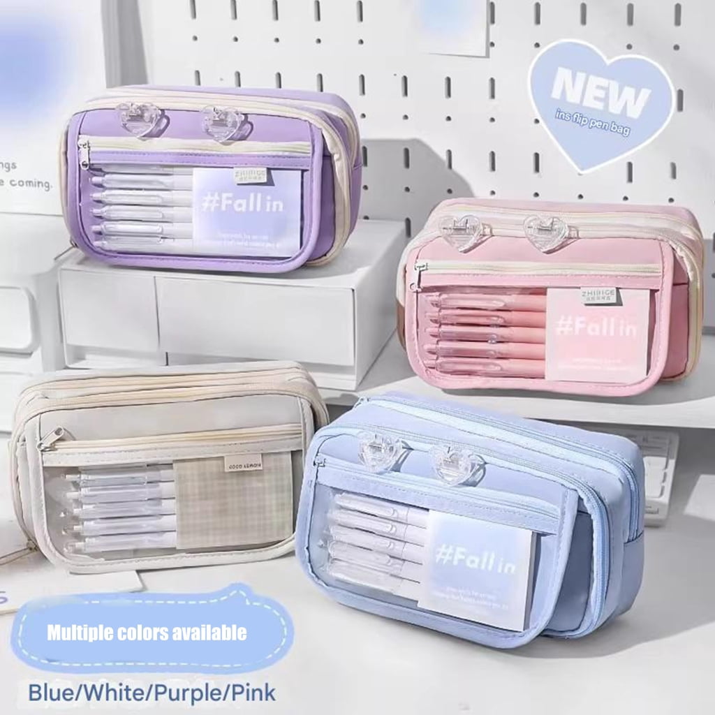Large Capacity Pencil Case Canvas Multiple Compartments 5 Colors