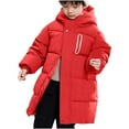 thumbnail image 3 of Hrsba Boys Girls Winter Outerwear Coats, Kids Puffer Jacket Kids Winter Coat Unisex Long Sleeve Hooded Knee-Length Down Outerwear with Zipper Buttons Pockets and Reflective Strips for 4-14Years Kids, 3 of 5