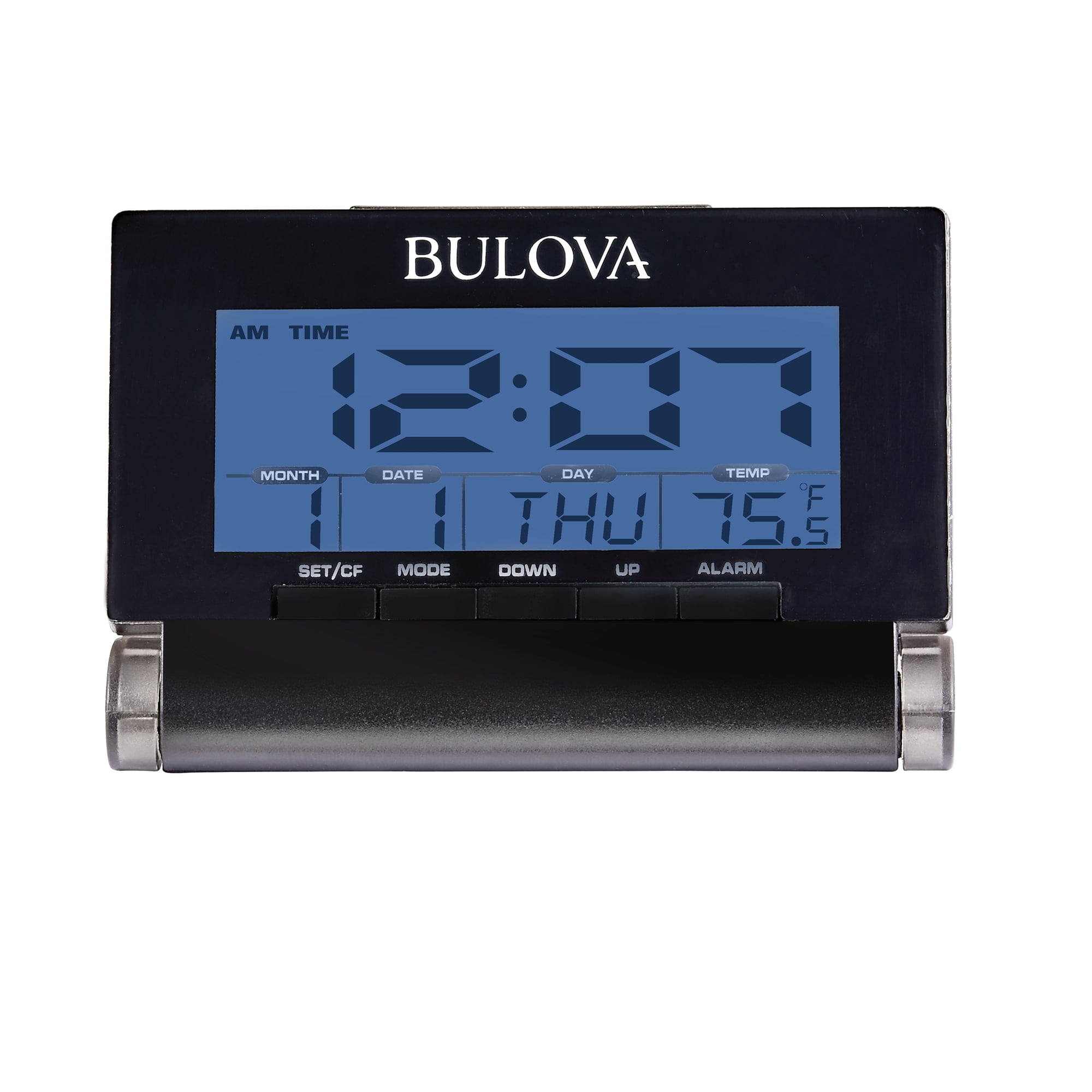 Bulova Model B 1707 Travel Time LCD quartz alarm clock that measures room tempurature in Fahrenheit photo Bulova Model B 1707 Travel Time LCD quartz alarm clock that measures room tempurature in Fahrenheit