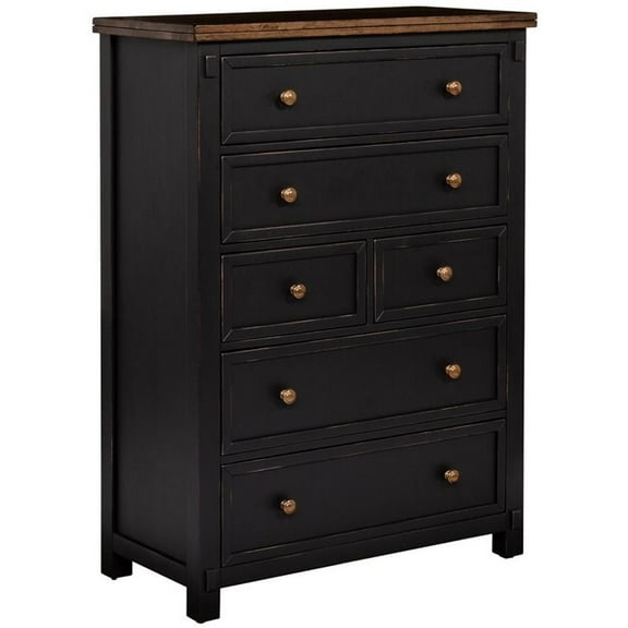 Bowery Hill 6 Drawer Transitional Solid Wood Tall Chest in Black