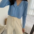 thumbnail image 2 of Women Autumn Long Sleeve Sweater Cardigan Sexy V-Neck Button Down Cropped Jacket Sweet Solid Candy Color Loose Knitted Outwear C, 2 of 6