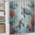thumbnail image 6 of Orinice  Sea Turtle Shower Curtain, Nautical Coastal Stall Shower Curtains for Bathroom/Bathtub, Summer Beach Coral Seaside Ocean Waterproof Fabric Shower Curtain Set with 12 Hooks, Small  36x72, 6 of 7