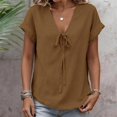thumbnail image 2 of Tweang Gauze Shirts for Women Crewneck Button Blouse Boyfriend Dress Shirt Collared Roll Up Long Sleeve Blouses Teacher Tunics Cotton Linen Embroidered Tops Cotton Linen Tops for Women Brown 2XL, 2 of 8