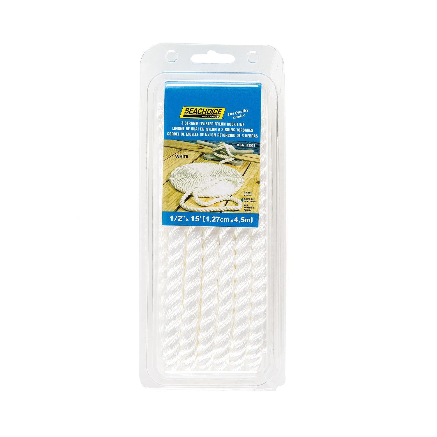 Seachoice 42551 3-Strand Twisted Nylon Dock Line, White