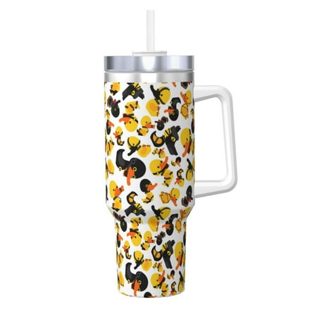 

Daiia Duck In Black Suit1 Printed 40 oz Tumbler with Handle Ice Bully Insulated Tumbler 2 in 1 Lid Insulated Water Bottle Stainless Steel Travel Coffee Mug