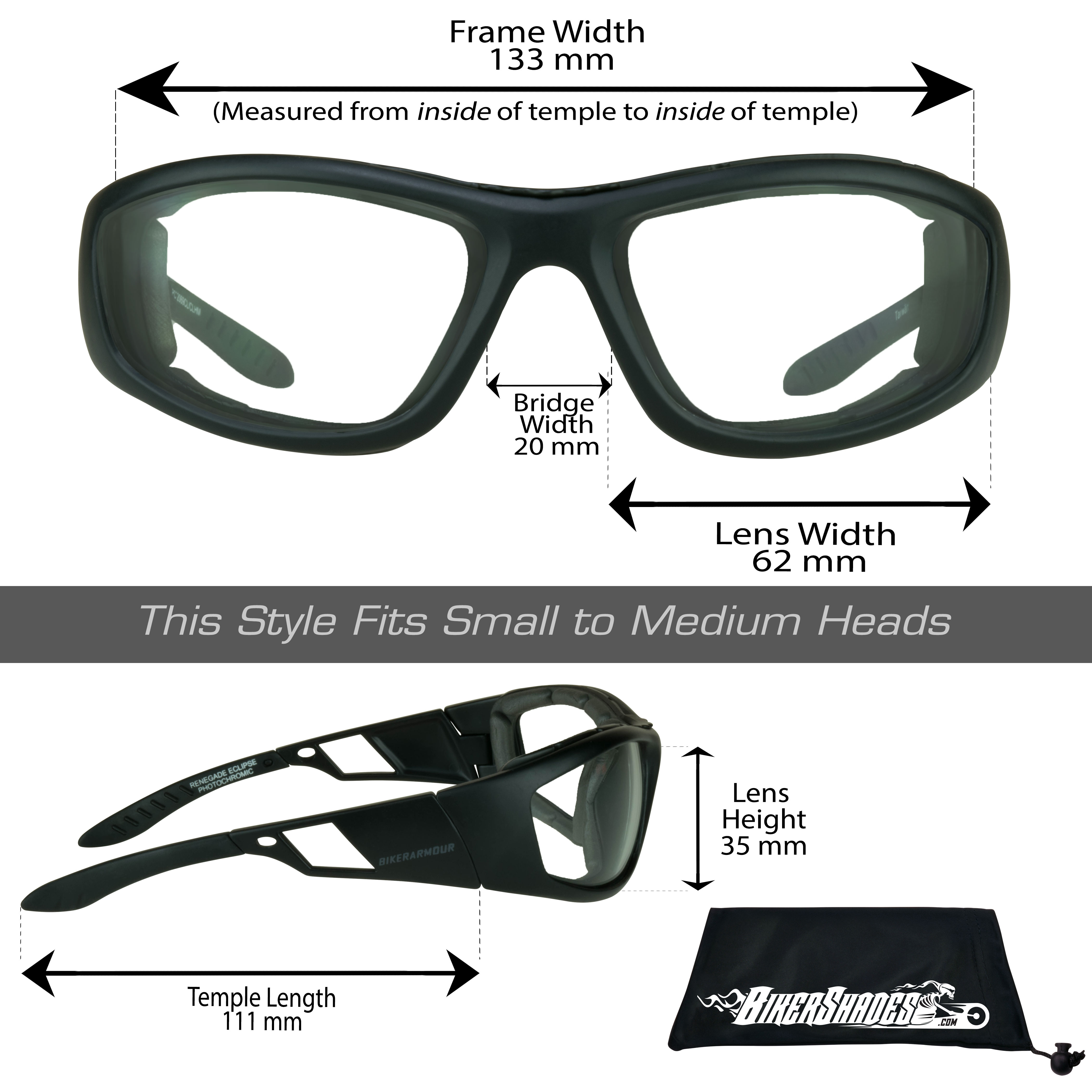 Bikershades Motorcycle Sunglass Goggles for Men and Women. Safety Impact Resistant Polycarbonate Lens Removable Foam