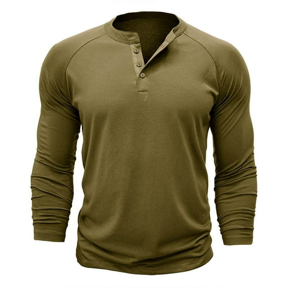 Wavsuf Mens Sweatshirts V-neck Button Casual Army Green Blouse Tops Size L