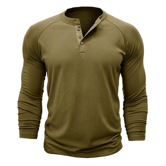 Yuyuzo Men Basic Tops Long Sleeve 1/4 Button Notch V Neck Cozy Fall Casual Shirts Blouse Solid Color